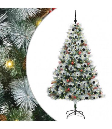 vidaXL Artificial Hinged Christmas Tree with Cones and Berries 210 cm