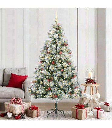 vidaXL Artificial Hinged Christmas Tree with Cones and Berries 210 cm