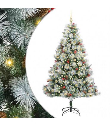 vidaXL Artificial Hinged Christmas Tree with Cones and Berries 210 cm