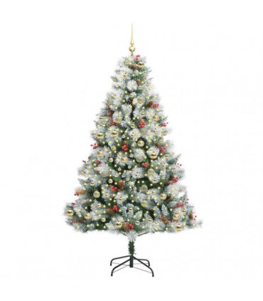 vidaXL Artificial Hinged Christmas Tree with Cones and Berries 210 cm