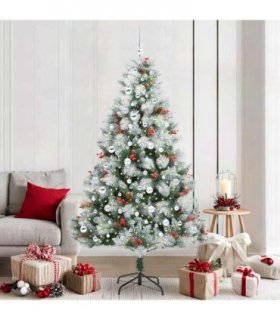 vidaXL Artificial Hinged Christmas Tree with Cones and Berries 210 cm