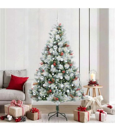 vidaXL Artificial Hinged Christmas Tree with Cones and Berries 210 cm