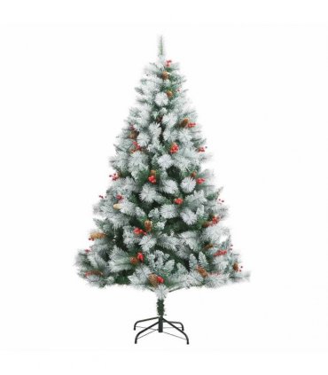 vidaXL Artificial Hinged Christmas Tree with Cones and Berries 210 cm