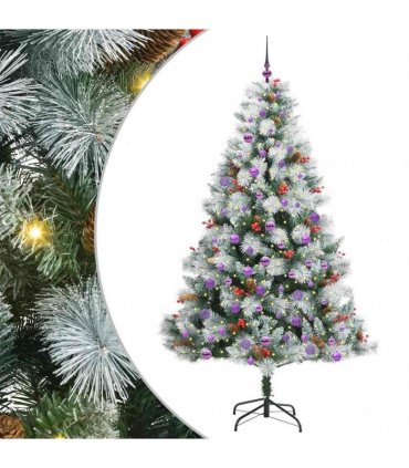 vidaXL Artificial Hinged Christmas Tree with Cones and Berries 210 cm
