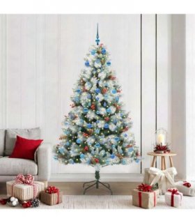 vidaXL Artificial Hinged Christmas Tree with Cones and Berries 210 cm
