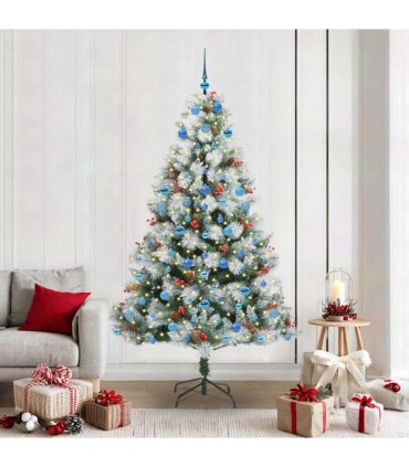 vidaXL Artificial Hinged Christmas Tree with Cones and Berries 210 cm