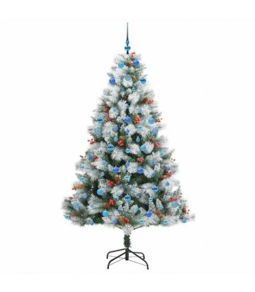vidaXL Artificial Hinged Christmas Tree with Cones and Berries 210 cm