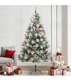 vidaXL Artificial Hinged Christmas Tree with Cones and Berries 240 cm