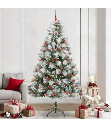 vidaXL Artificial Hinged Christmas Tree with Cones and Berries 240 cm