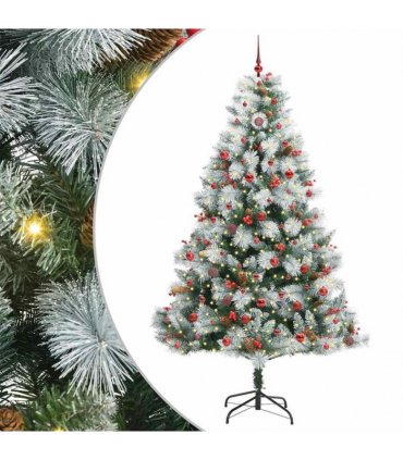 vidaXL Artificial Hinged Christmas Tree with Cones and Berries 240 cm