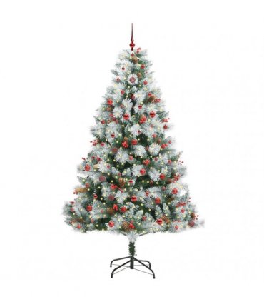vidaXL Artificial Hinged Christmas Tree with Cones and Berries 240 cm