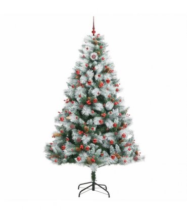 vidaXL Artificial Hinged Christmas Tree with Cones and Berries 240 cm