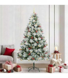 vidaXL Artificial Hinged Christmas Tree with Cones and Berries 240 cm