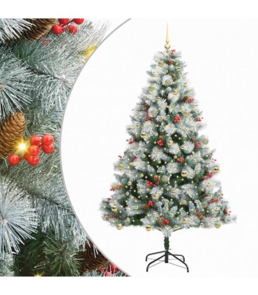 vidaXL Artificial Hinged Christmas Tree with Cones and Berries 240 cm