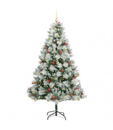 vidaXL Artificial Hinged Christmas Tree with Cones and Berries 240 cm