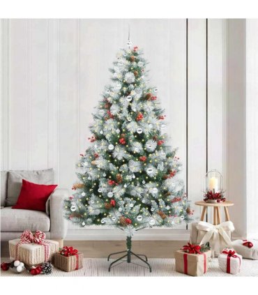 vidaXL Artificial Hinged Christmas Tree with Cones and Berries 240 cm