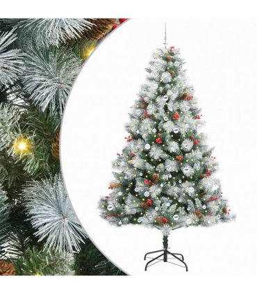 vidaXL Artificial Hinged Christmas Tree with Cones and Berries 240 cm
