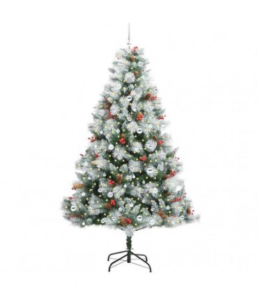 vidaXL Artificial Hinged Christmas Tree with Cones and Berries 240 cm