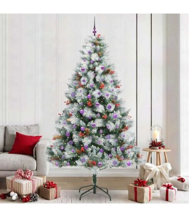 vidaXL Artificial Hinged Christmas Tree with Cones and Berries 240 cm
