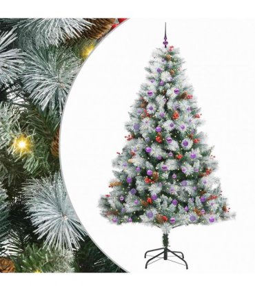 vidaXL Artificial Hinged Christmas Tree with Cones and Berries 240 cm