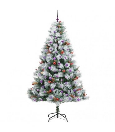 vidaXL Artificial Hinged Christmas Tree with Cones and Berries 240 cm