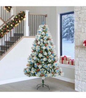 vidaXL Artificial Hinged Christmas Tree with Cones and Berries 240 cm