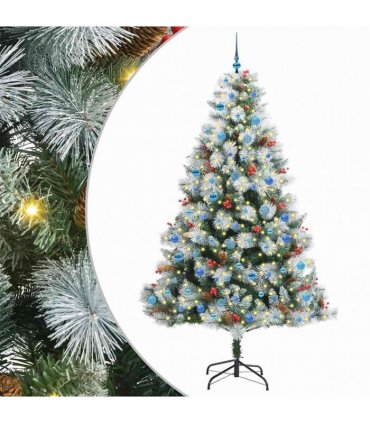 vidaXL Artificial Hinged Christmas Tree with Cones and Berries 240 cm