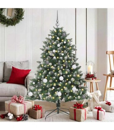 vidaXL Artificial Christmas Tree Green and white 150 cm PVC