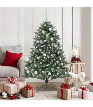 vidaXL Artificial Christmas Tree Green and white 150 cm PVC