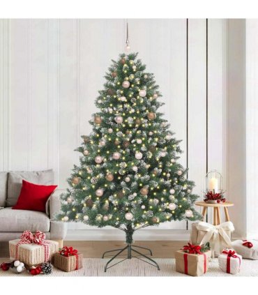 vidaXL Artificial Christmas Tree Green and white 210 cm PVC