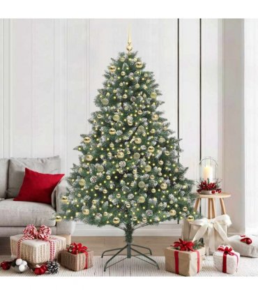vidaXL Artificial Christmas Tree Green and white 210 cm PVC