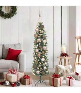 vidaXL Artificial Slim Christmas Tree Green and White 120 cm PVC