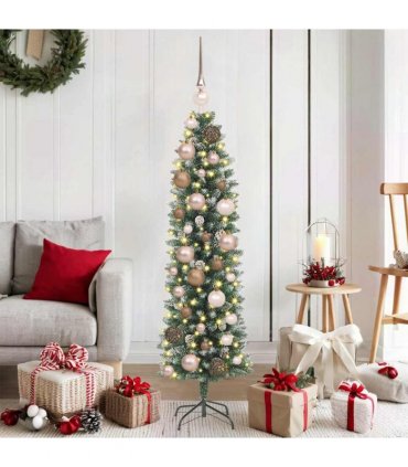 vidaXL Artificial Slim Christmas Tree Green and White 120 cm PVC