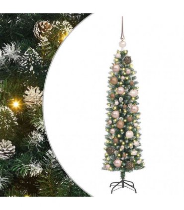 vidaXL Artificial Slim Christmas Tree Green and White 120 cm PVC