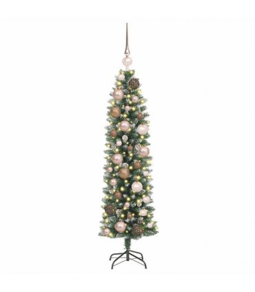 vidaXL Artificial Slim Christmas Tree Green and White 120 cm PVC