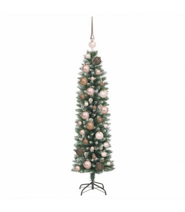 vidaXL Artificial Slim Christmas Tree Green and White 120 cm PVC
