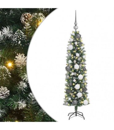 vidaXL Artificial Slim Christmas Tree Green and White 120 cm PVC