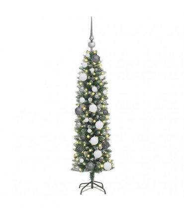 vidaXL Artificial Slim Christmas Tree Green and White 120 cm PVC