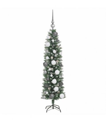 vidaXL Artificial Slim Christmas Tree Green and White 120 cm PVC