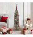 vidaXL Artificial Slim Christmas Tree Green and White 120 cm PVC