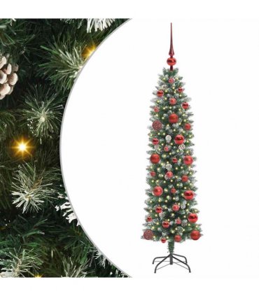 vidaXL Artificial Slim Christmas Tree Green and White 120 cm PVC