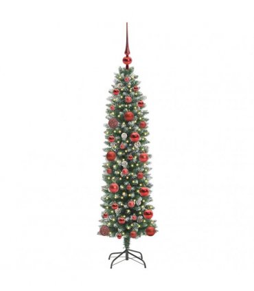 vidaXL Artificial Slim Christmas Tree Green and White 120 cm PVC