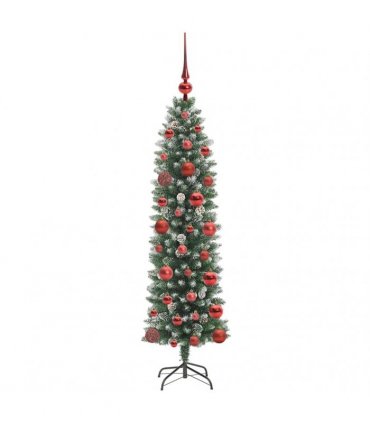 vidaXL Artificial Slim Christmas Tree Green and White 120 cm PVC
