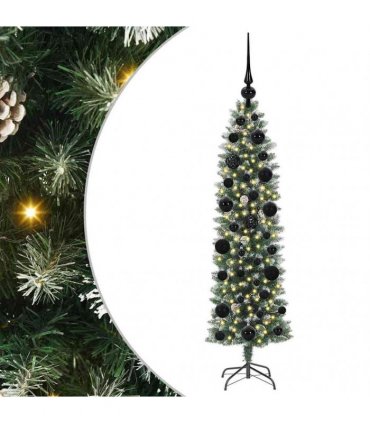 vidaXL Artificial Slim Christmas Tree Green and White 120 cm PVC
