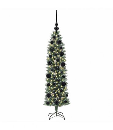 vidaXL Artificial Slim Christmas Tree Green and White 120 cm PVC