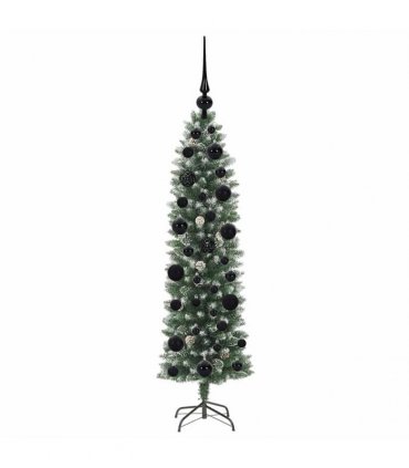 vidaXL Artificial Slim Christmas Tree Green and White 120 cm PVC