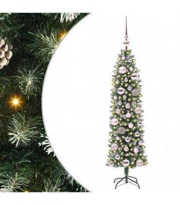 vidaXL Artificial Slim Christmas Tree Green and White 120 cm PVC