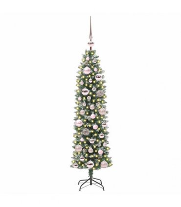 vidaXL Artificial Slim Christmas Tree Green and White 120 cm PVC