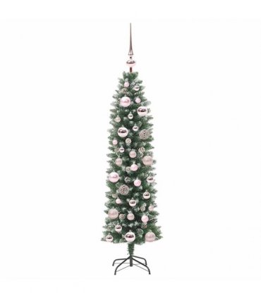 vidaXL Artificial Slim Christmas Tree Green and White 120 cm PVC
