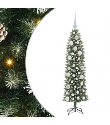 vidaXL Artificial Slim Christmas Tree Green and White 120 cm PVC